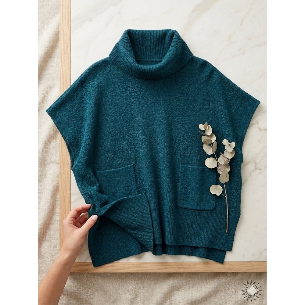 Talbots Minimalist Cowl Neck Poncho Sweater Teal Women's M/L